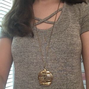 Gold Birdcage Long Necklace